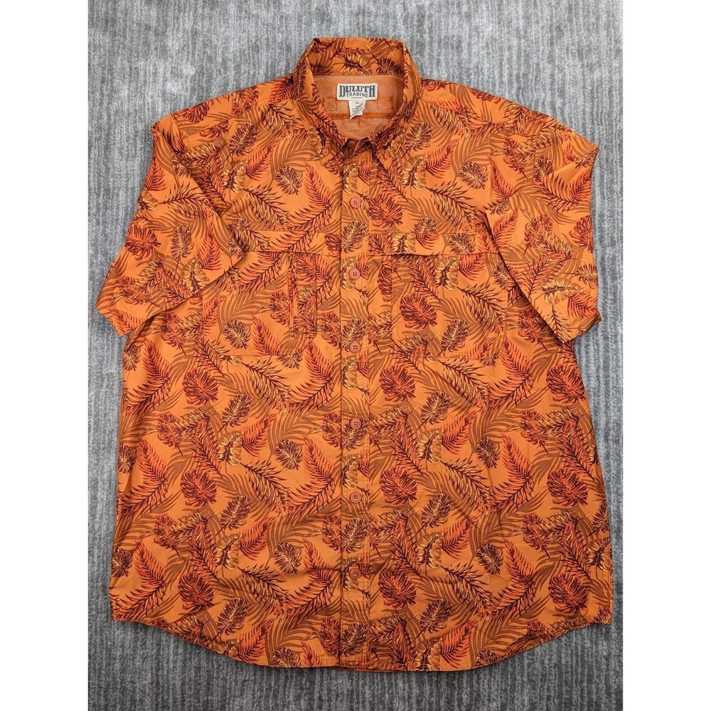 Duluth Fall Leaves Button Up Short Sleeve Shirt Mens XL Performance Vented